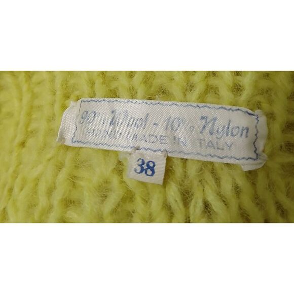 Hand made womens medium ITALIAN wool boat neck sweater color block lime green - Picture 5 of 6